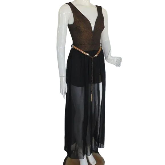 new MADRAG Romper, S, Bronze/Black mesh skirt, Sleeveless, Shorts, Metal Belt - Picture 3 of 14